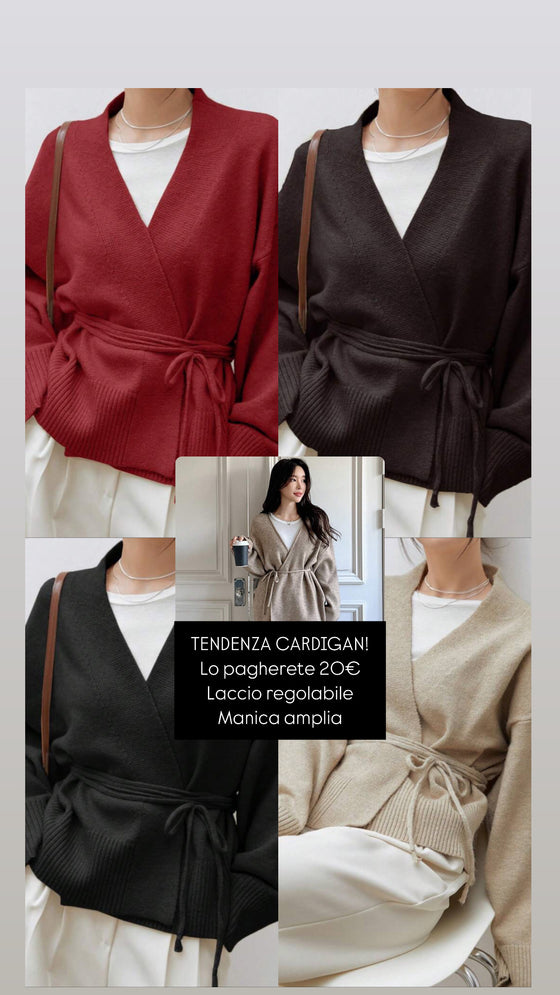 Cardigan incrocio con laccio lungo regolabile